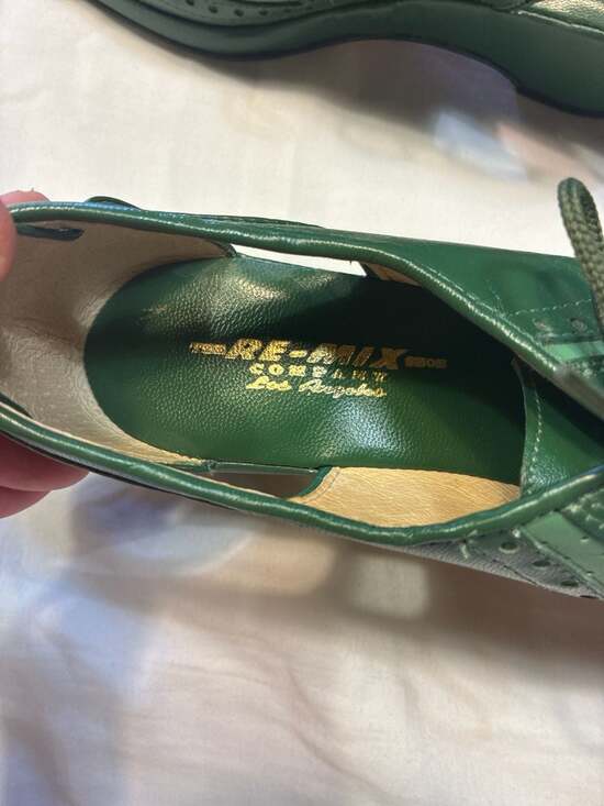 Re-Mix Vintage Shoes Spectator Green Leather Peep Toe Wedge Oxfords - Picture 5 of 11